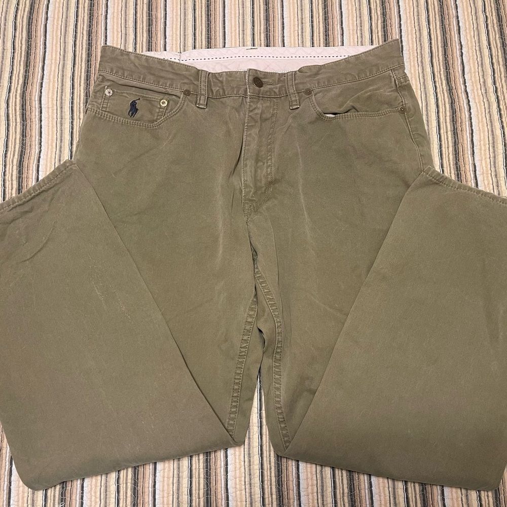 Polo Ralph Lauren Pony Men's 35x30 Olive Green Soft Chino Pants 100% Cotton Soft